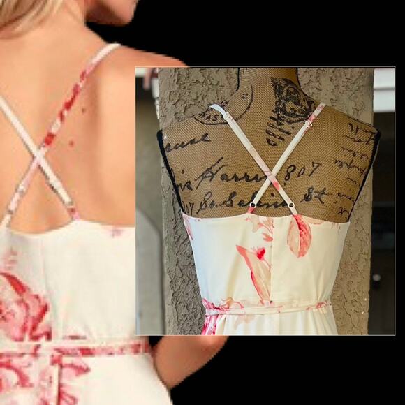 Lulus Cream and Coral Floral Wrap Elegantly Inclined  Maxi Dress Size: S - Picture 5 of 15